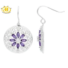 Hutang камня Ювелирные изделия природный аметист, белый топаз Серебро 925 пробы филигранный цветок серьги для женщин подарок ювелирных изделий