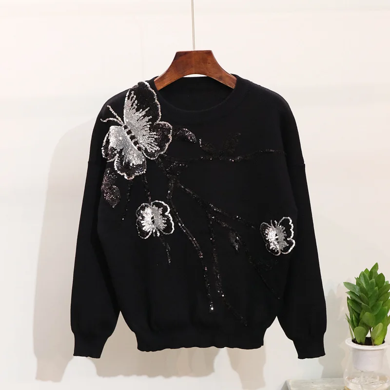 Papillon Pantalon Deux Tricoté Chandail Costumes Set Ensemble Hiver Broderie 2018 Pièces Femmes 2 PqAXn1WT