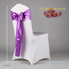 100 Дешевые лавандового атласа стул пояса для чехол для свадебного стула створки в США