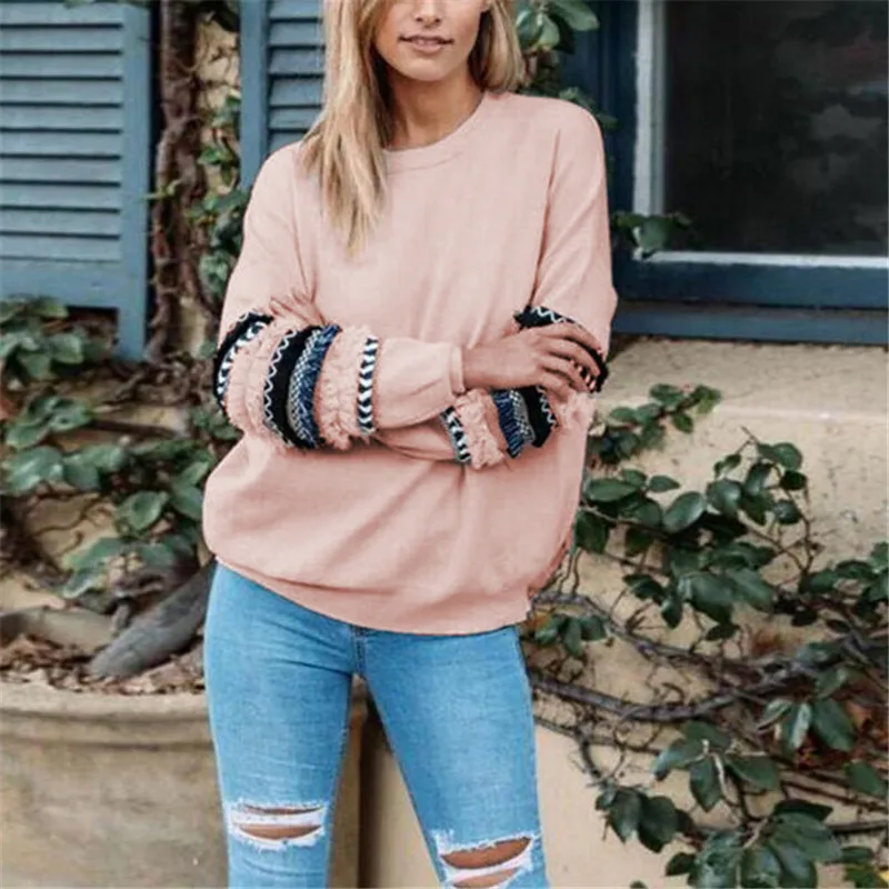 Gladiolus 2018 Autumn Winter Sweatshirt Women O-Neck Long Sleeve Patchwork Printed Loose Casual Hoodie Women Fashion Tracksuit (23)