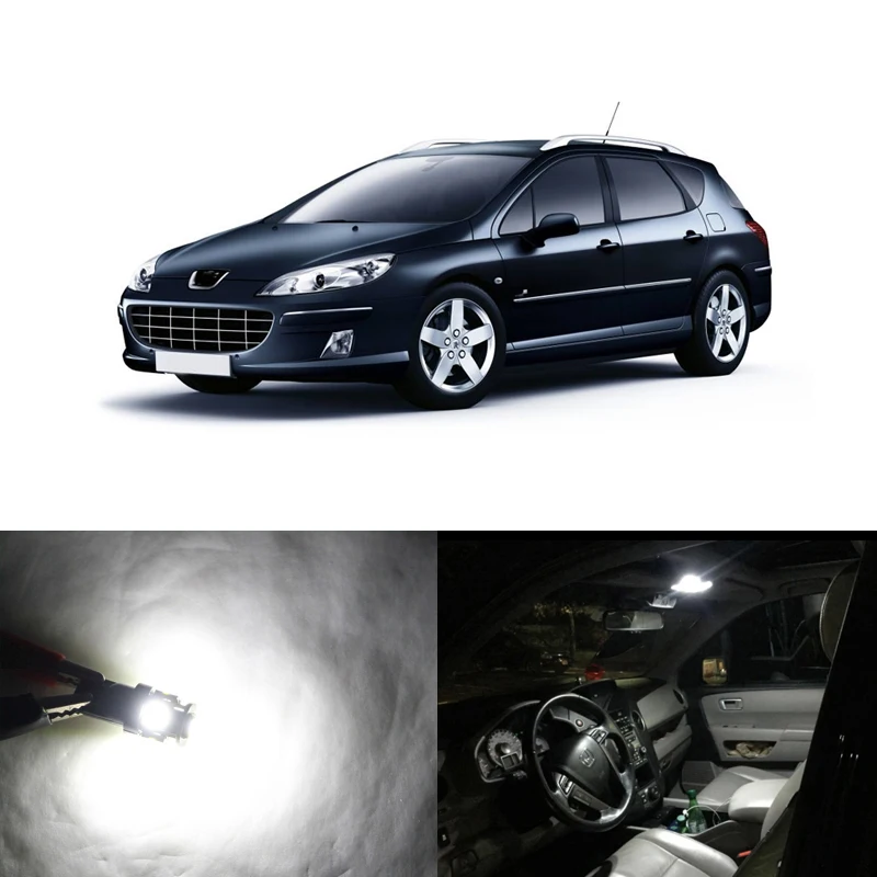 11 шт. автомобильные белые светодиодные лампы CANbus для салосветильник Peugeot 407 SW 2004