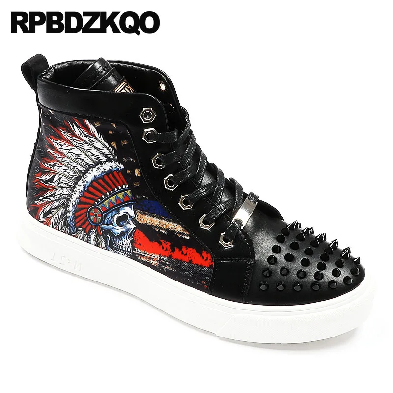 branco Preto black Up Homens De Topo Hip Impresso Sneakers Marcas Skate Lace Parafuso Branco Elevador Elevator Metal Elevator Altos Black Dos Sapatos Pico Rebite Hop white Prisioneiro Italianos Formadores qnFSgREw