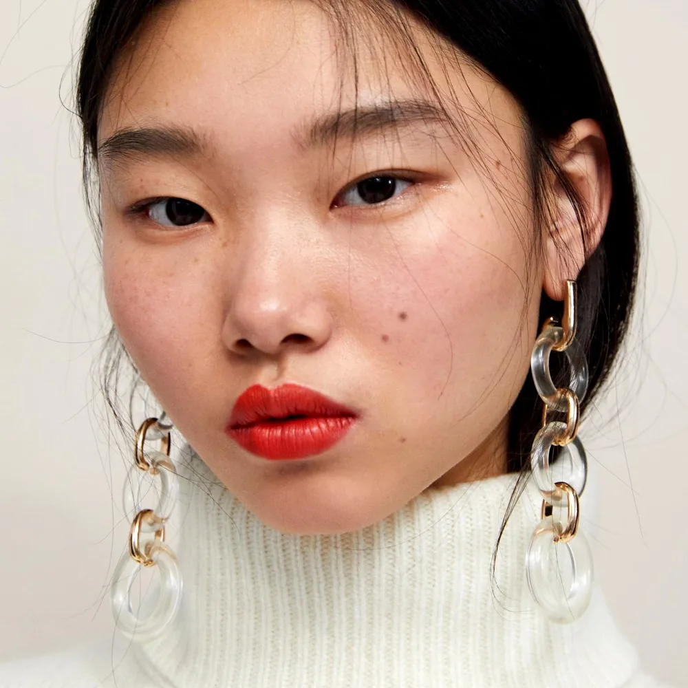 

ZA Brand New Design Clean Resin Acrylic Chain Dangle Earrings For Women Bohemian Style Collection Earrings Accessories Hot Sale