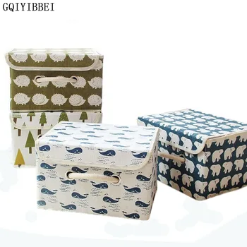 

GQIYIBBEI Folded Cartoon Pattern Linen Underwear Storage Box Cosmetic Organizer Holders Family Storage Tools For Clothes Toy
