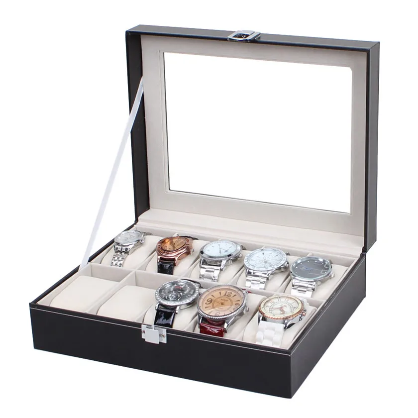 

2017 hot sale Leather 10 Slots Wrist Watch Display Box #0713