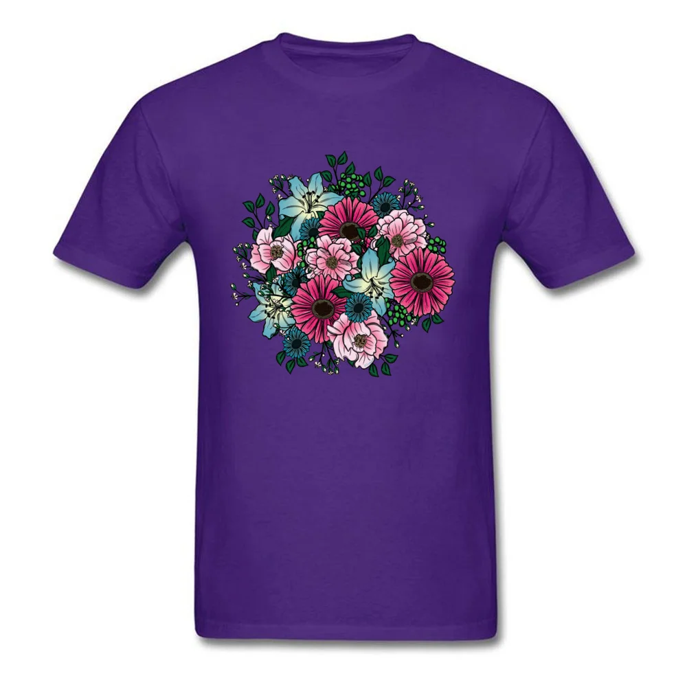 Bouquet Round Collar Tshirts Labor Day Tops Shirts Short Sleeve On Sale 100% Cotton Slim Fit T Shirt Printing Male Bouquet purple