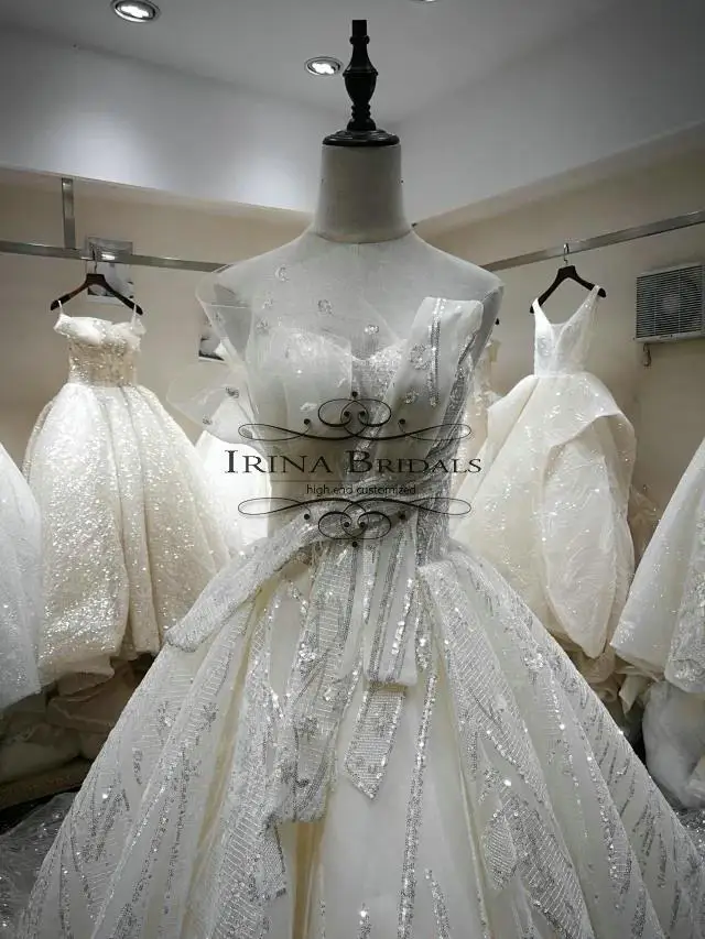 Vestiti da sposa платье без лямок блестящие свадебное платье с блестками
