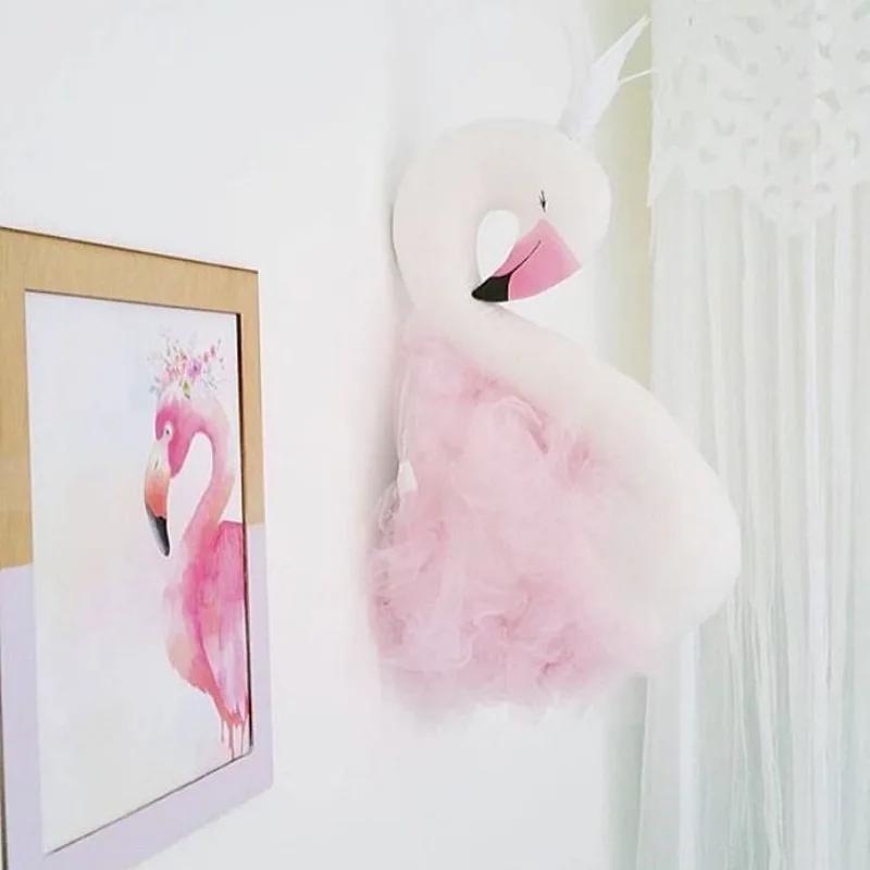 

Swan Wall Hanging Decor Pink Swan Stuffed Toys Doll Children Animal Head Wall Mount Baby Kids Girls Room Nursery Decor