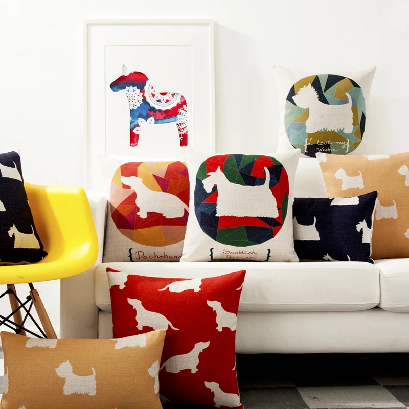 

Cartoon Animals Dogs Geometry Case Home Decorative Pillow Thick Linen Pillowcase Sofa Cushion