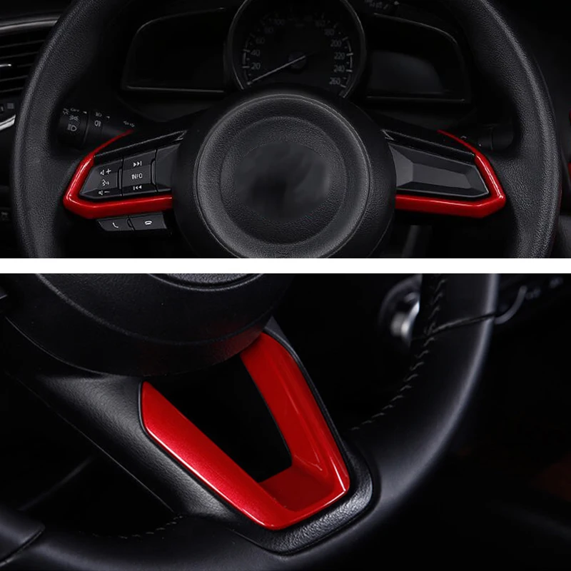 

Red Style ABS Chrome Steering Wheel Cover Trim Lamp Frame For 2017 2018 2019 Mazda 2 3 6 CX-3 CX-5 CX-8 CX-9 Axela ATENZA