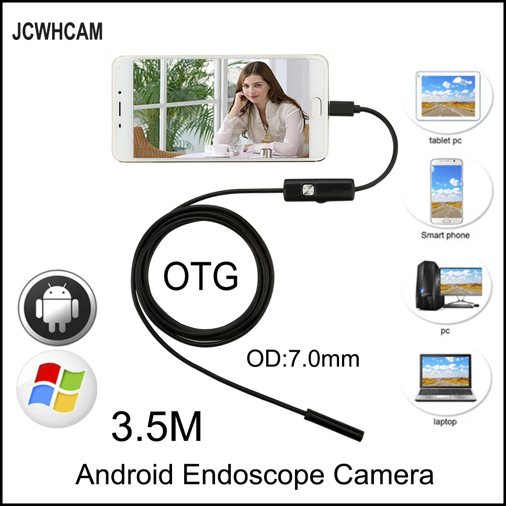 

Мини-эндоскоп JCWHCAM, 3,5 м, USB, OTG, объектив 7 мм, IP67