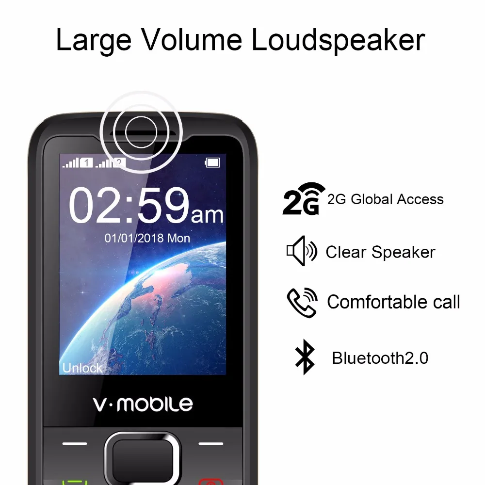 2G GSM 2," Dual Sim MP3/MP4 плеер видео GPRS Bluetooth 1200 мАч Клавиатура Кнопка мобильный телефон дешевый кнопочный телефон