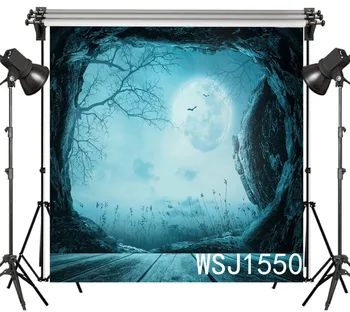 

LB Polyester & Vinyl Halloween Theme Scary Cave Huge Full Moon Bats Branch Backgrounds For Photo Studio Photography Backdrops