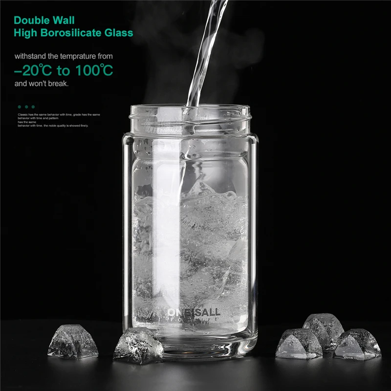 Двухслойная стеклянная бутылка, креативная Высококачественная боросиликатная стеклянная чашка, чайная чашка, разделительная бутылка для воды 320 мл+ 200 мл
