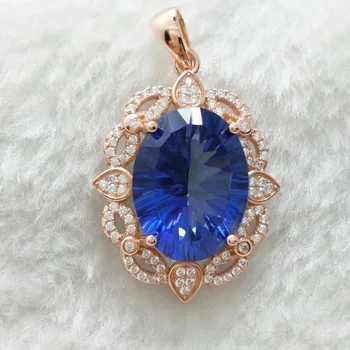 

FLZB, Classic jewelry pendant necklace natural topaz gem 12*16mm 11.0ct tanzanite color big silve pendant with free necklace