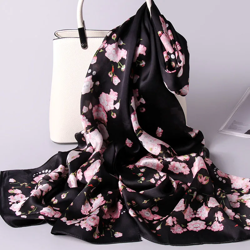 Натуральный шелковый шарф для женщин, роскошный брендовый принт, шали и обертывания для Дамский платок, натуральный шелк, длинные шарфы, большие хиджабы - Цвет: Color 3