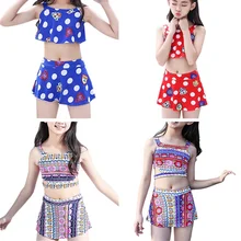 Новые детские купальники для девочек, юбки-бикини в горошек с принтом, бикини, Раздельный купальник для девочек с юбкой, детские купальники, купальный костюм