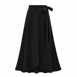 2019 новая весенняя юбка с завышенной талией, с асимметричным разрезом, большой размер, элегантная юбка с длинным разрезом, трапециевидной