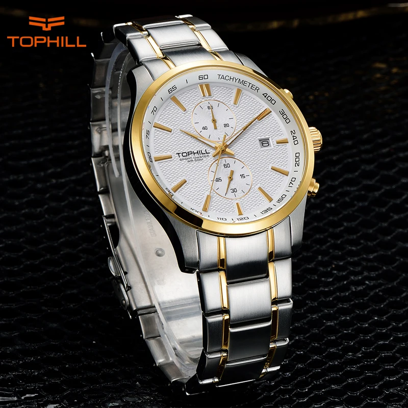 2016 Tophill Fashion Japan Movt Quartz Stainless Steel Case Watch Man Multifunction Chrono