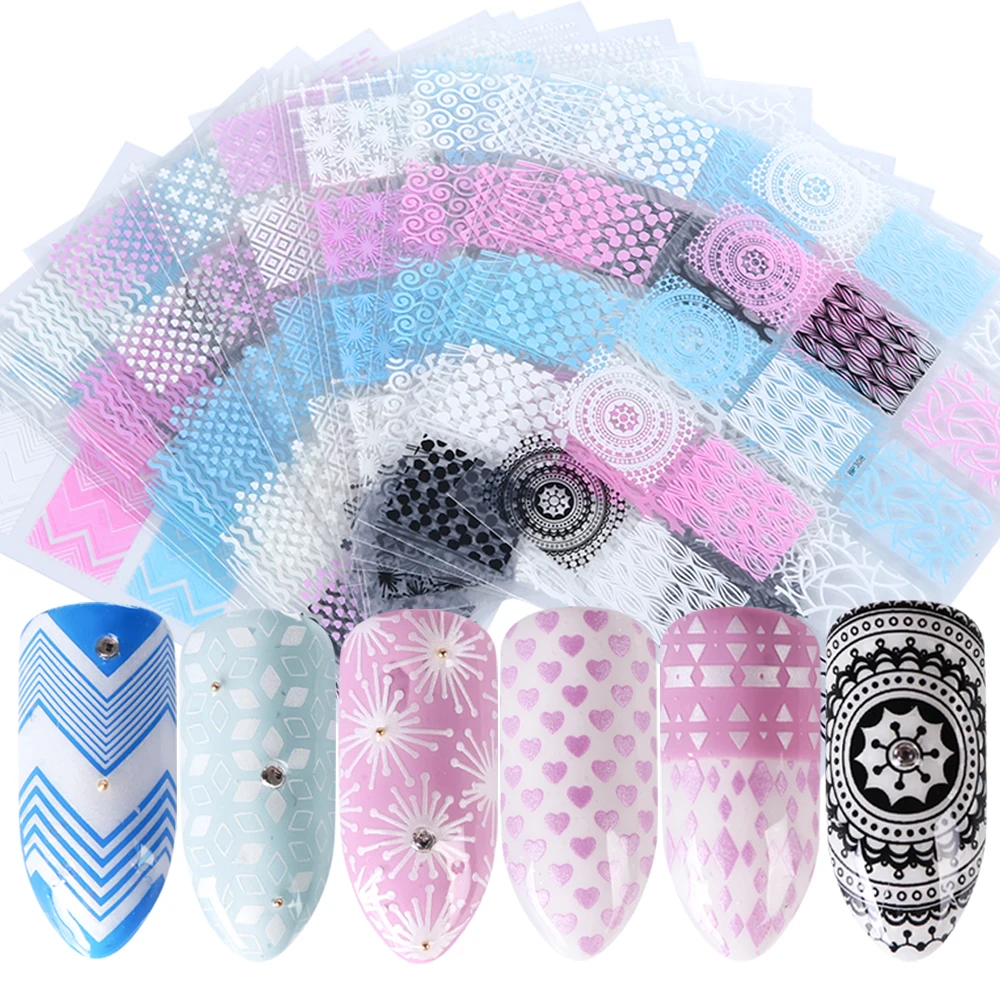 

1pcs 3D Nail Stickers Decals Geometry Stripe Sliders Adhesive Colorful Heart Nail Tattoos Tips Manicure Decorations TRBP301-316