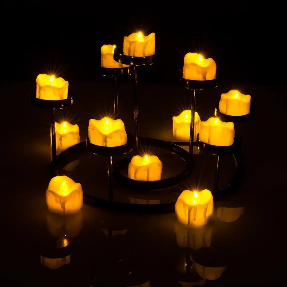 Adeeing 12pcs LED Tea Light Amber Yellow Flickering Flameless Candles