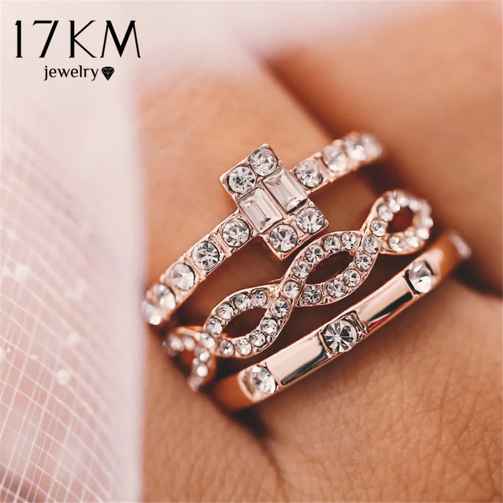 3Pcs/Set Fashion Infinity Rings Set For Women Girls Crystal Twist Ring Couples Gold Female Engagement Wedding Jewelry 2019 New