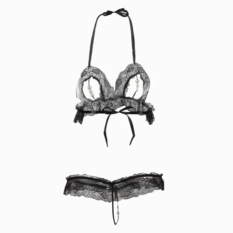 Sexy Lace Bra Set Transparent Underwear See Through Open Bra Halter Backless Lingerie Set Sexy Hot Erotic G string With Pearls Sexy Lace Bra Set Transparent Underwear See Through Open Bra Halter Backless Lingerie Set Sexy Hot Erotic G string With Pearls
