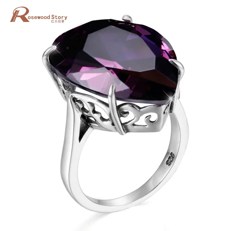 

Genuine Massive Solid 925 Sterling Silver Finger Amethyst Ring Women Tear Drop 16*21mm Stone Vitoria Vintage Jewelry Female Hot