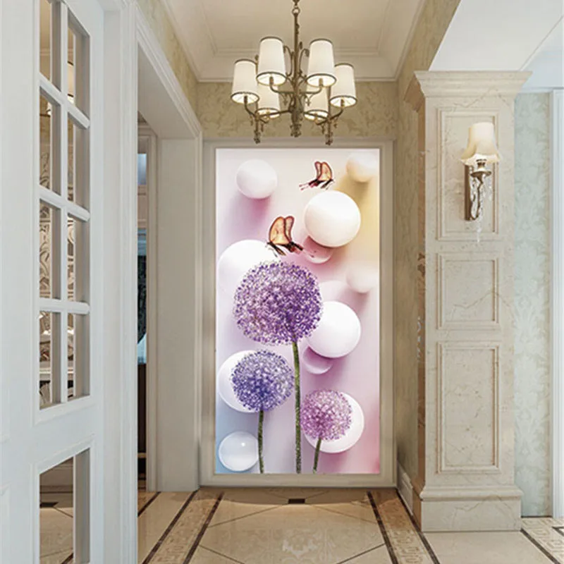 

Custom 3D Fabric Textile Wallcoverings For Walls Cloth Murals Matt Silk Entrance Hallway Corridor European Flower Butterfly Ball