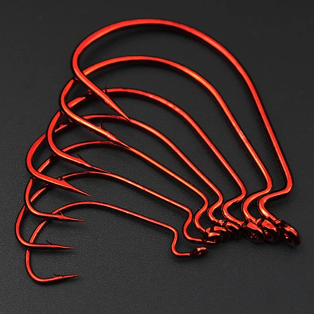 MNFT 100Pcs/Lot Fishing Hook Red Bloody Color Offset Worm Hook Wide Belly  Crank Hook For Bass Soft bait Texas group parts - AliExpress