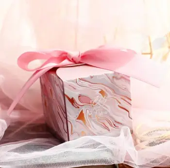 

100pcs Creative Pink / Green Watercolor Square Style Wedding Favors Candy Boxes Chocolate Party Favors Gift Box Bomboniera
