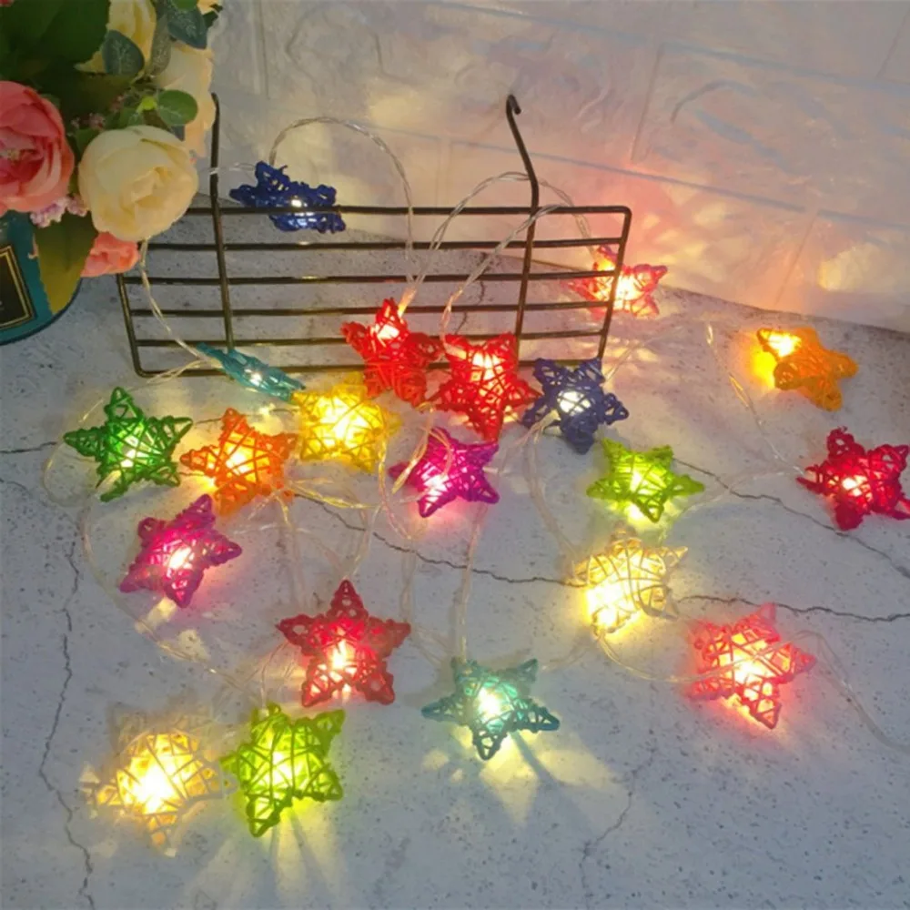 10 Светодиодный светильник 2 м, гирлянда из ротанга, Шариковая лампа на батарейках, медная проволока, Рождественский Декор, сказочный свет