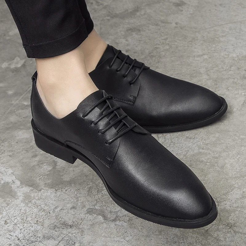 

Soft Face Youth Casual Korean Men's Genuine Leather Shoes British Breathable Waterproof Tip Increased Business Dress Men's Shoes