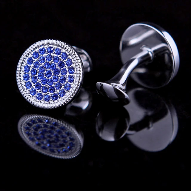 Round Blue Crystal Cufflinks 3