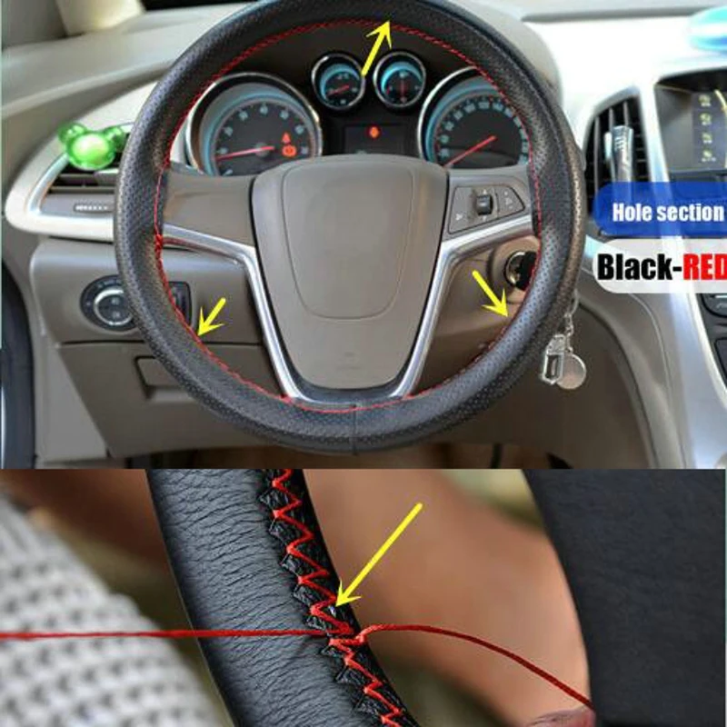 Universal PU Leather DIY Car Steering Wheel Cover Case With Needles/&Thread Black