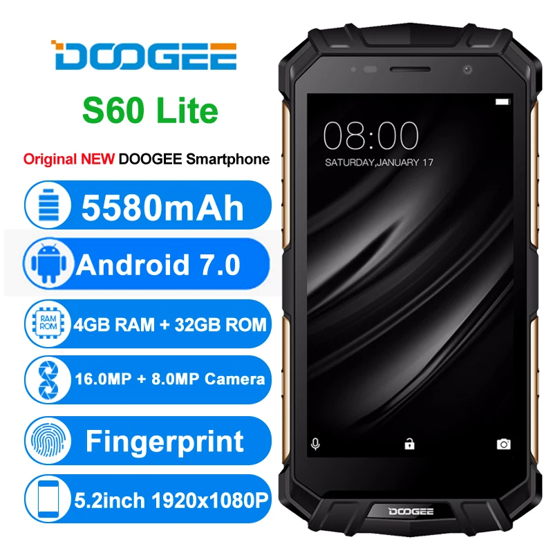 DOOGEE S60 Lite 4G мобильные телефоны Android 7,0 4 Гб+ 32 ГБ восьмиядерный смартфон IP68 Водонепроницаемый 5,2 дюймов две sim-карты сотовый телефон