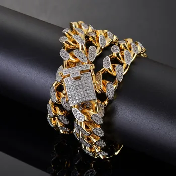 

BNRESALE 14mm Luxury Copper AAA Zircon Hip Hop Full Iced Out Miami Cuban Chain Necklace Micro Pave Jewelry for Rappers