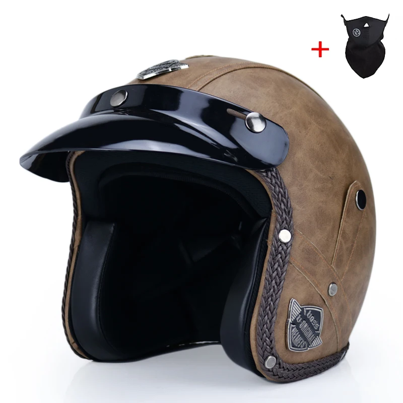 Кожа PU casco moto Винтаж moto rcycle шлем с открытым лицом камуфляж capacetes de moto ciclista vespa кафе гонщик - Цвет: 8