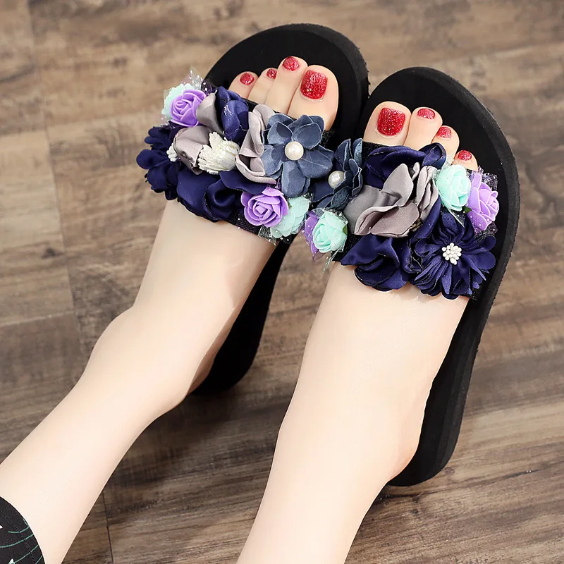 Womens Slippers Summer Flower Flat-soled Sandals One-word Slippers Korean Version Fashion Leisure Ladies Shoes slippers female