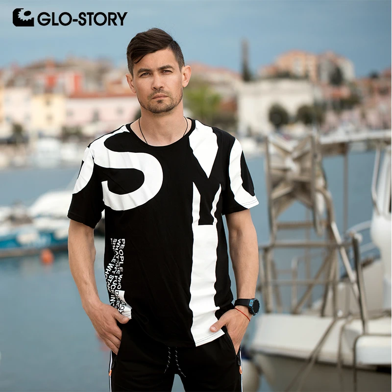 GLO STORY Мужская футболка брендовая Высококачественная Футболка с принтом уличная