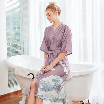 

New Lady Summer Kimono Robe Chinese Womens Rayon Bath Gown Short Yukata Nightgown Sleepshirts Nightdress Pijama Mujer M-XXL