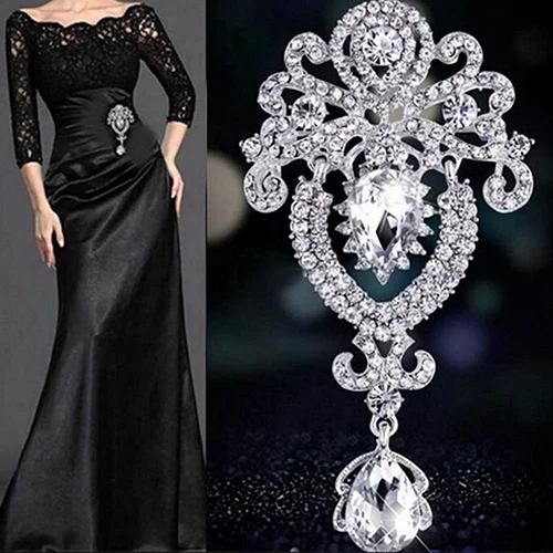 

Hot New Women Large Flower Bridal Crown Crystal Rhinestone Brooch Pin Jewelry Charm
