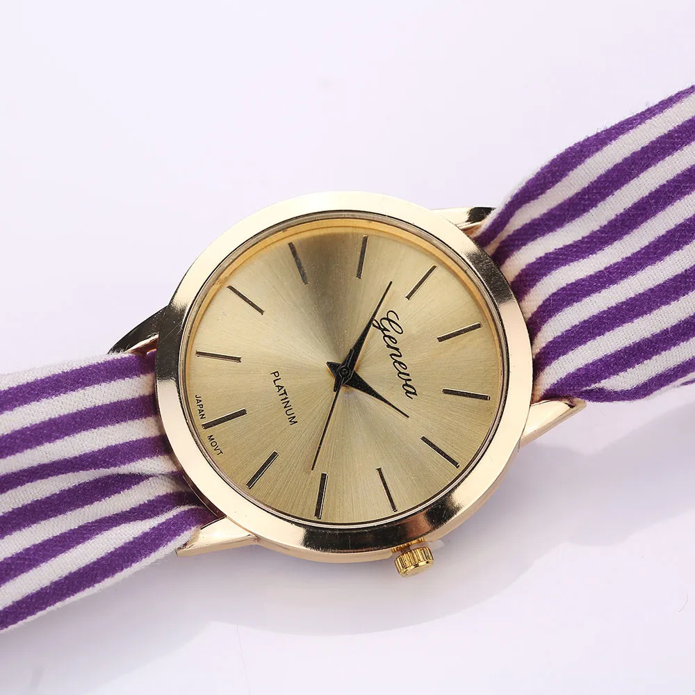Модные часы для женщин в полоску с цветочным узором ткань с кварцевым циферблатом для женщин браслет часы наручные часы женские часы под