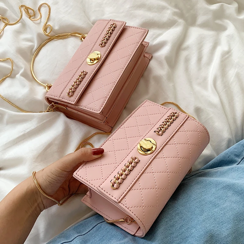 

Luxury Brand Female Tote bag 2019 Summer New Quality PU Leather Women's Designer Handbag Lattice Chain Shoulder Messenger Bags