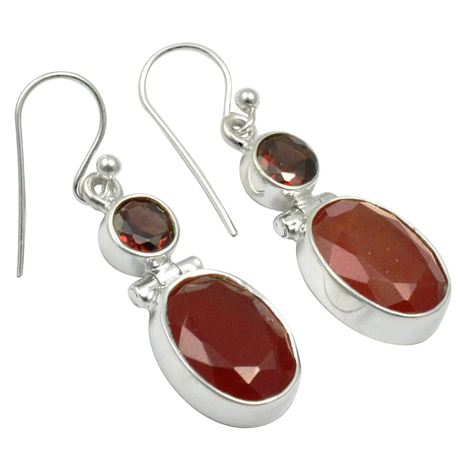 

Lovegem Genuine Carnelian & Garnet EARRINGS 925 Sterling Silver, 38 mm, AE1933