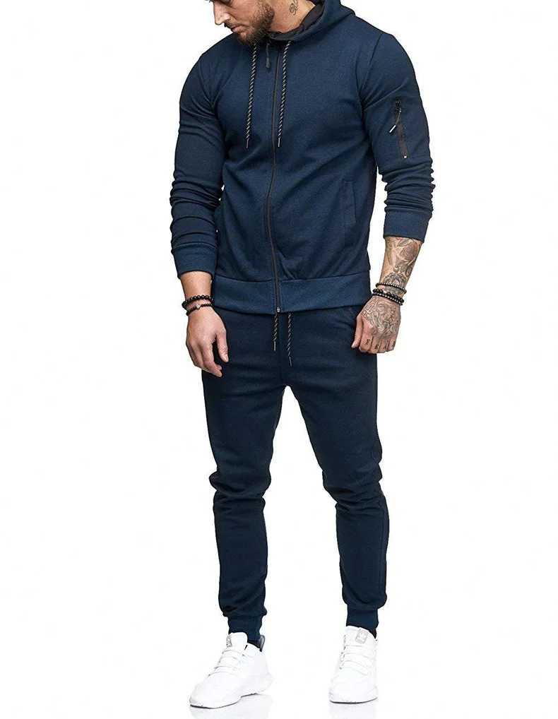 Autumn Winter Men's Sports Suit Arm Zipper Decoration Fitness Casual Wear Sweatsuit Tracksuit Sweatpants Coat and Pants Set