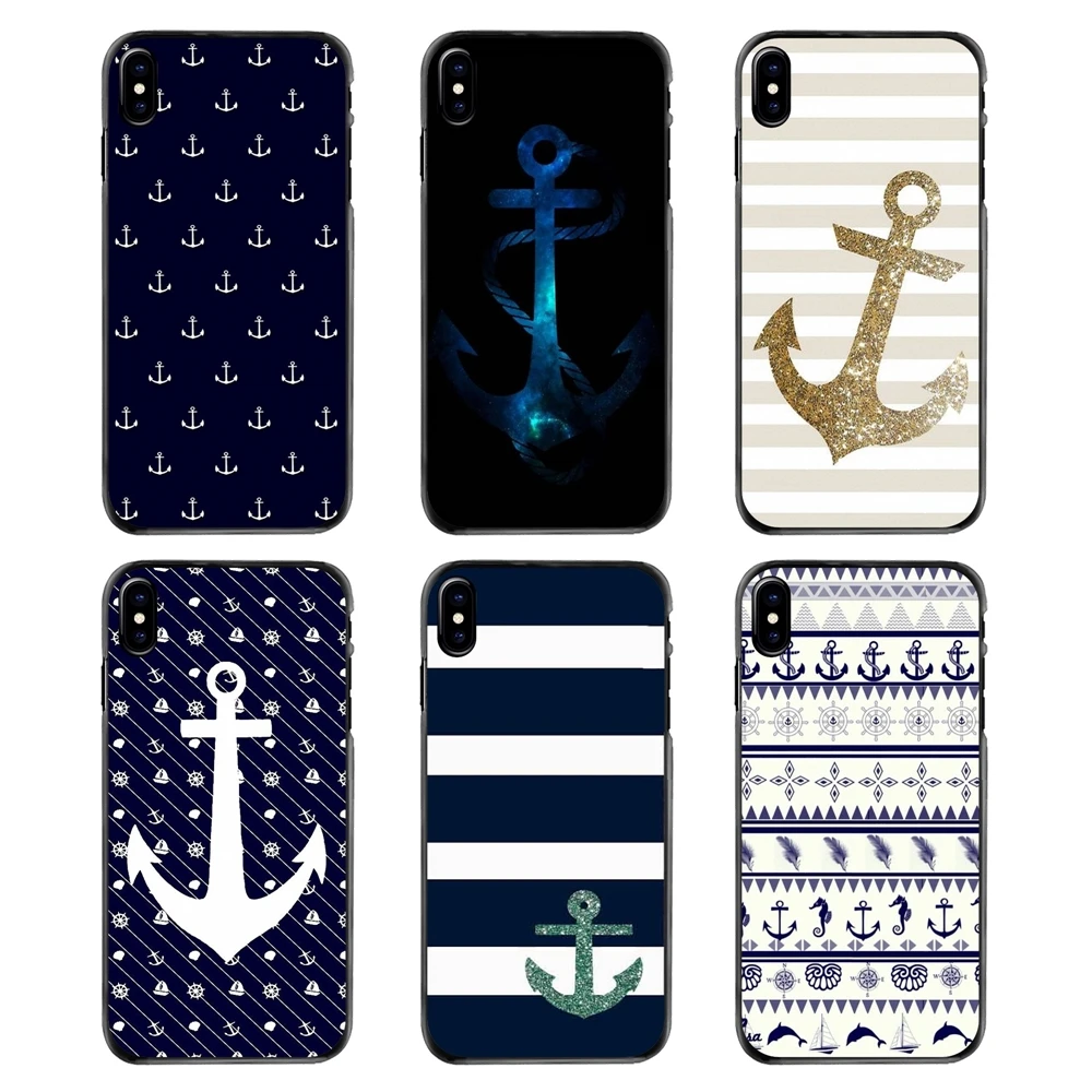 

Mobile Phone Case For iPhone 4 4S 5 5S 5C SE 6 6S 7 8 Plus X XR XS Max iPod Touch 4 5 6 Navy Stripes Hope Anchor Pattern Printed