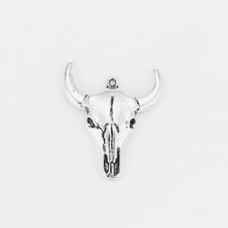 

20pcs Antique Silver Bull / OX Head Skull Animal Halloween Charms Pendants for Jewelry Making DIY Handmade Craft 29x33mm