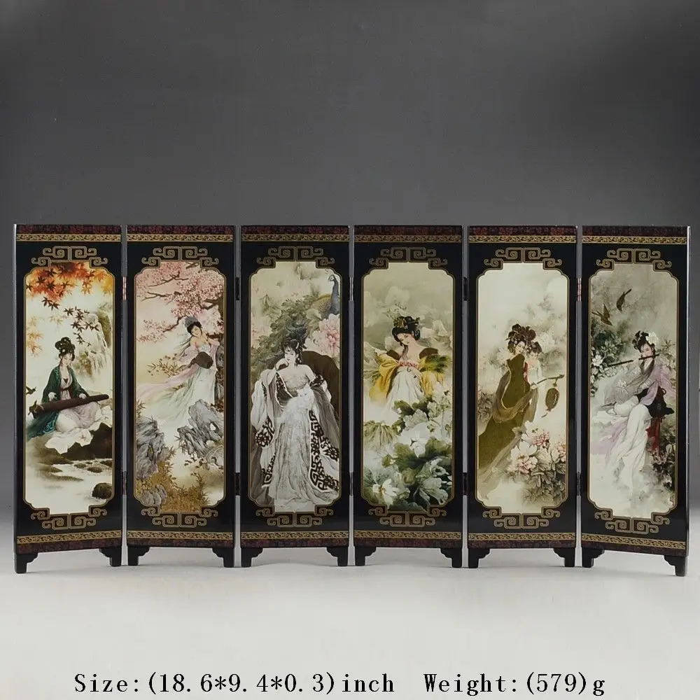 CHINA LACQUER WARE OLD HAND PAINTING BELLE COLLECTIBLES BEAUTY NICE FOLDING SCREEN decoration