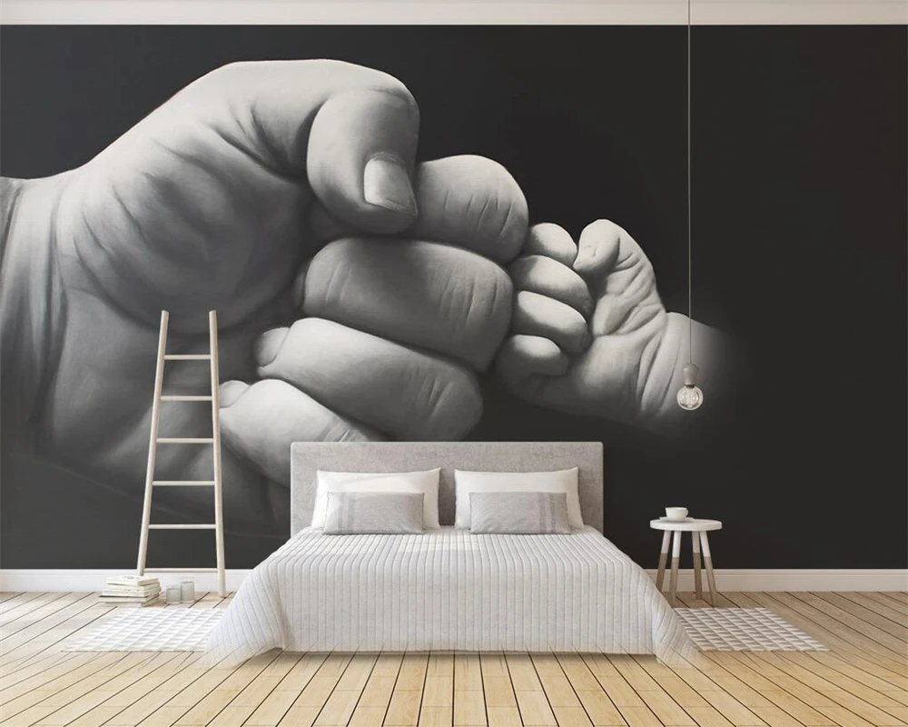 Beibehang Custom wallpaper hand drawn black and white fist 3d tv backdrop Wall Living room bedroom background mural 3d wallpaper